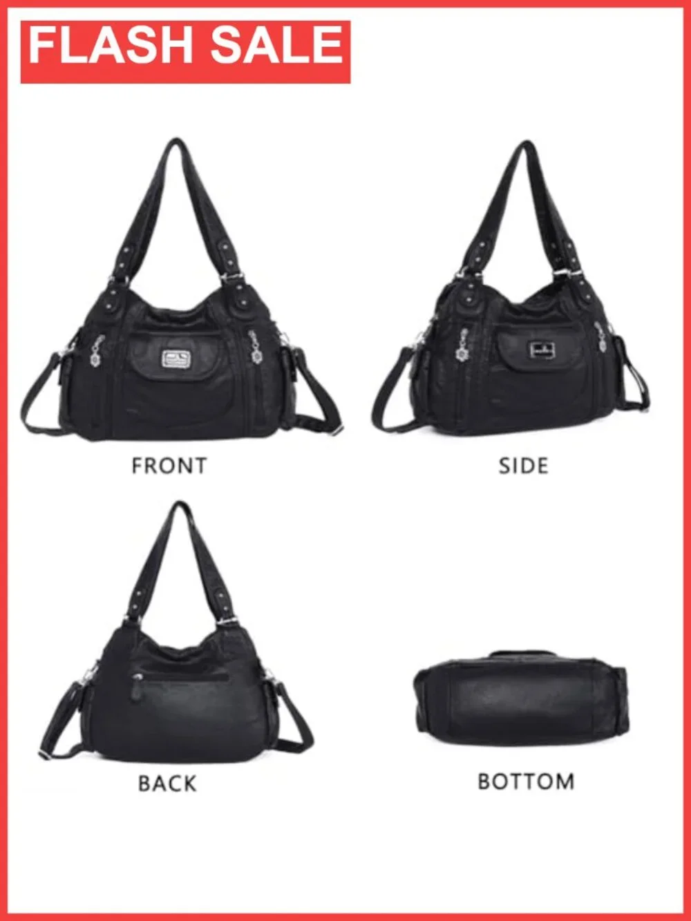 Faux Leather Hobo Shoulder Bag Large Multi-Pocket Tote Purse